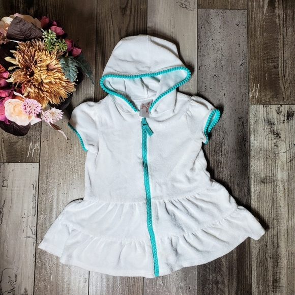 Cat & Jack Toddler Girl Terry Cloth Hooded Swim Cover-up Short Sleeve Size 2T - Picture 7 of 14